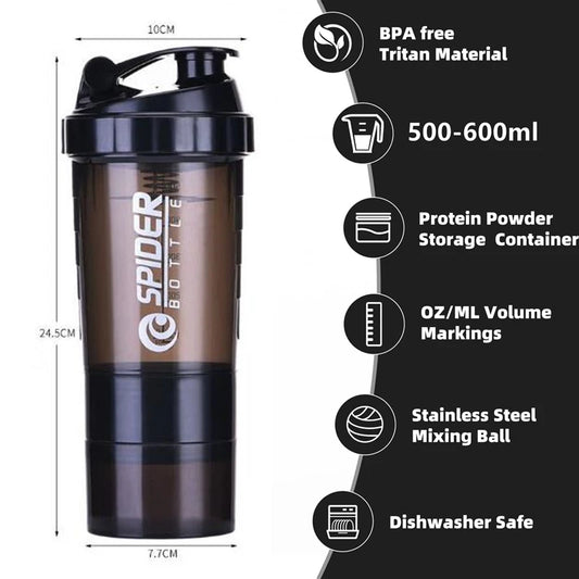 3 Layers Shaker Protein Bottle Powder Shake Cup Large Capacity